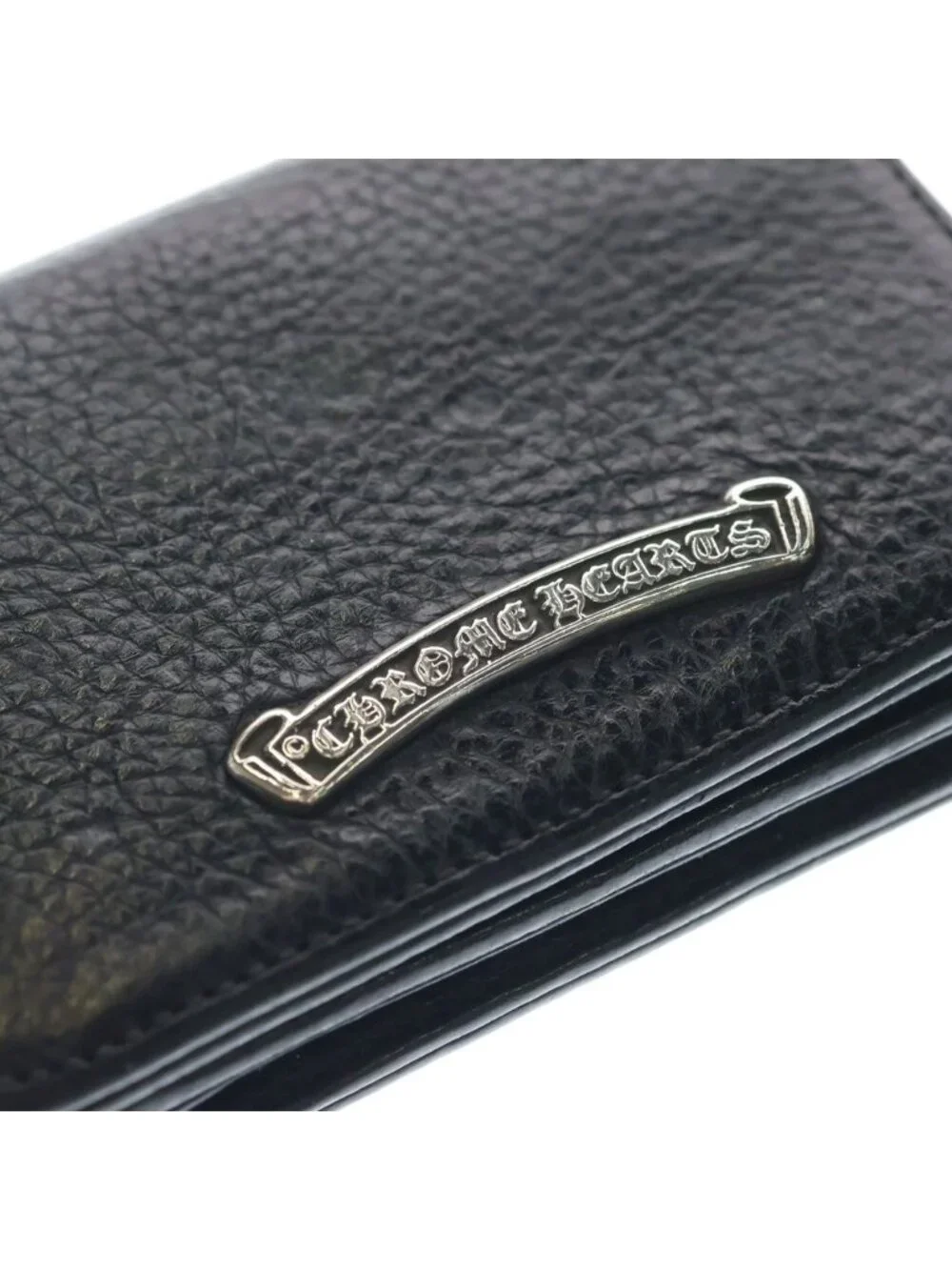 Chrome Hearts Card Slot Scroll Label 3 Pocket Leather Black